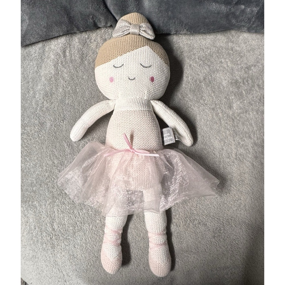 Living Textiles Emma Ballerina Doll 17" Knitted‎ Plush w/ Rattle Cotton Tutu Bow - Picture 4 of 9
